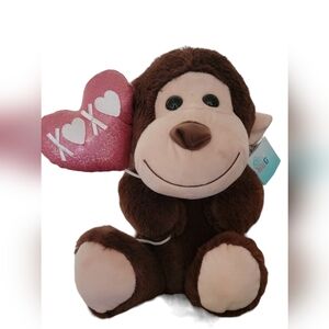 HugMe Monkey Love XOXO Valentines Heart Plush 10” Soft Stuffed Animal